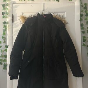 Guess Black Winter Coat with Fur Hood